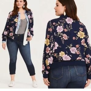 TORRID Navy Floral Twill Bomber Jacket Sz 3X